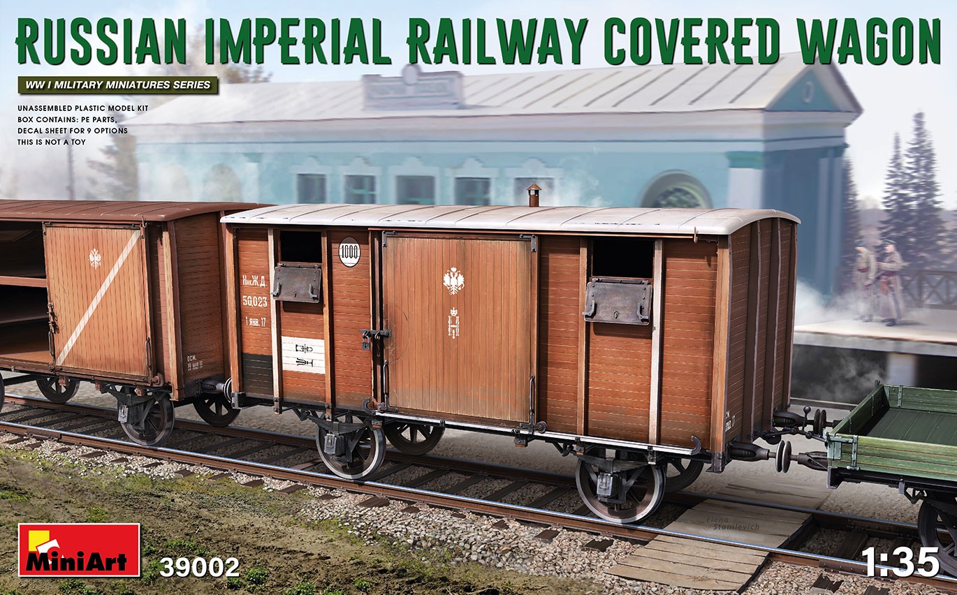 Miniart 39002 - 1:35 Russian Imperial Railway Covered Wagon - New