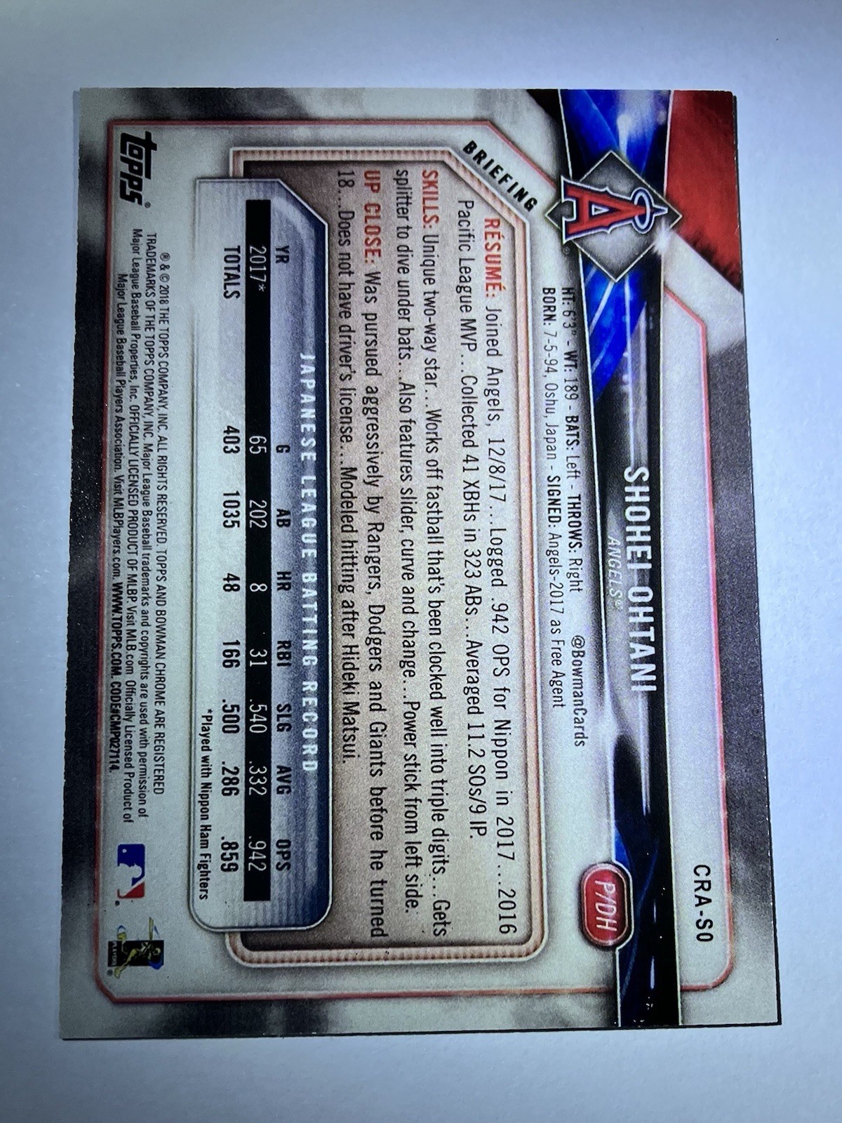 2018 Shohei Ohtani Facsimile Auto view 3