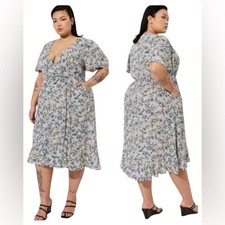 Torrid Women's Swiss Dot Flutter Sleeve Pockets Wrap Midi Dress Size 2