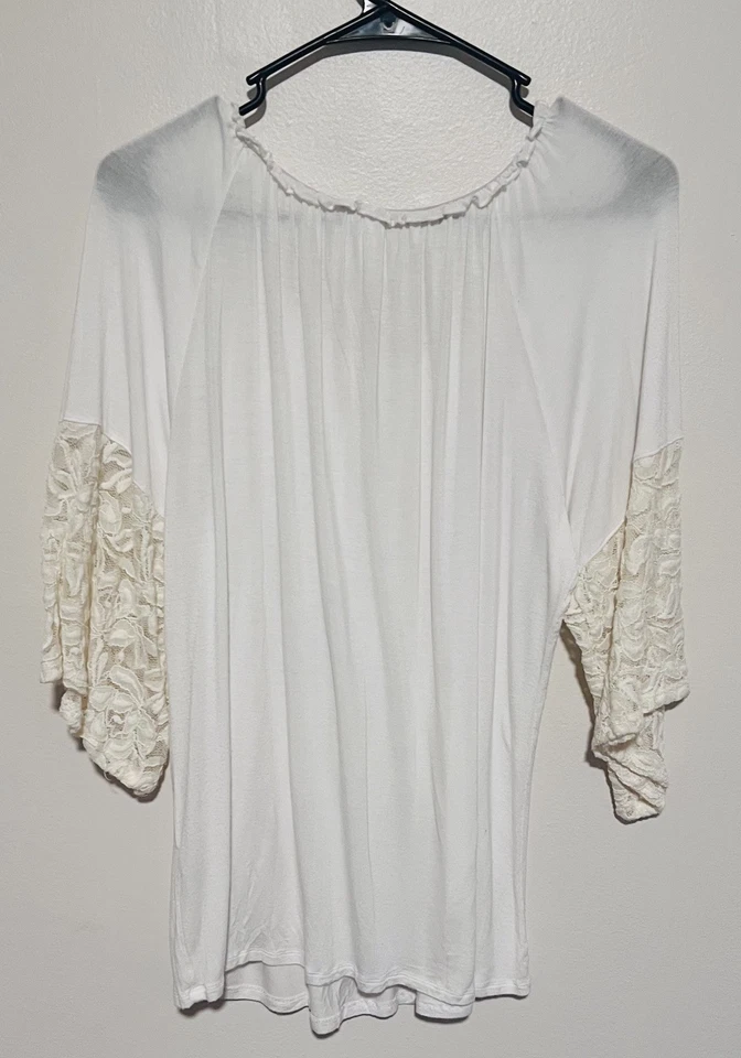 Blusa de encaje Wrangler Off White para mujer mediana M Top 3/4 Slv Western Peasant Boho  Foto 2 de 4