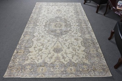Turkish Rug, 5,1x8,8 ft Vintage Rug, Gray Bordered Wool Rug