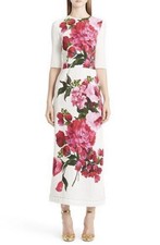 Dolce And Gabbana White Floral Printed Crepe Midi Dress Size 40/AU 8/S