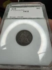 1838 Accugrade No Drapery, Stars Seated Liberty Dime 10c Vintage