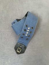 Vintage guitar/bass strap blue denim/leather 1980s 1990s