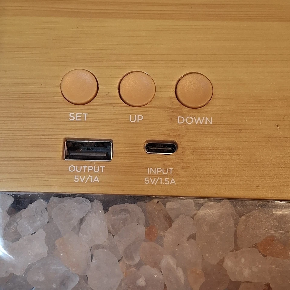 Mahli Sal del Himalaya Salida del Sol Alarma Temp. Reloj Diseño Madera Cable USB No Incluido Foto 3 de 4