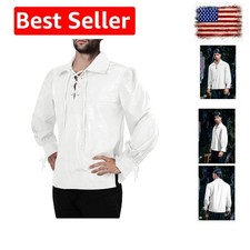 Mens Medieval Pirate Shirt Viking Renaissance Halloween Scottish Tops