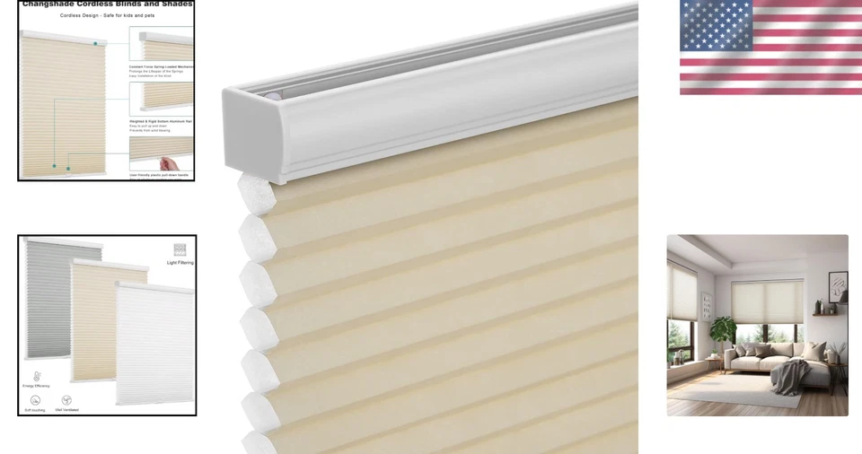 Cordless Cellular Shades, 30"x48" Light Filtering Blinds for Homes & Offices - Image 2 of 4