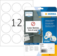 Self Adhesive Removable round Labels, 12 Labels per A4 Sheet, 25 Sheets, 60 Mm