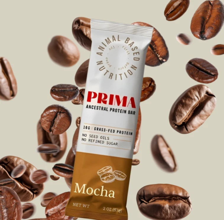 PRIMA ANCESTRAL PROTEIN BAR Barras Proteicas Alimentadas con Pasto 💪 (Paquete de 7, Moca) Foto 2 de 4