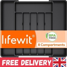 Expand Your Space: Black 8-Compartment Cutlery Drawer Organizer, Adjustable Size