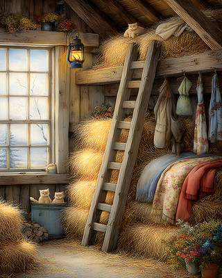 8x10 Cozy Storybook Window with View of Snowy Landscape Art Print - 258742059