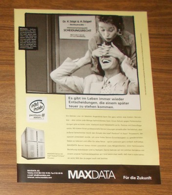 Seltene Werbung MAXDATA Server mit Intel Pentium IIII Xeon Prozessor 1999