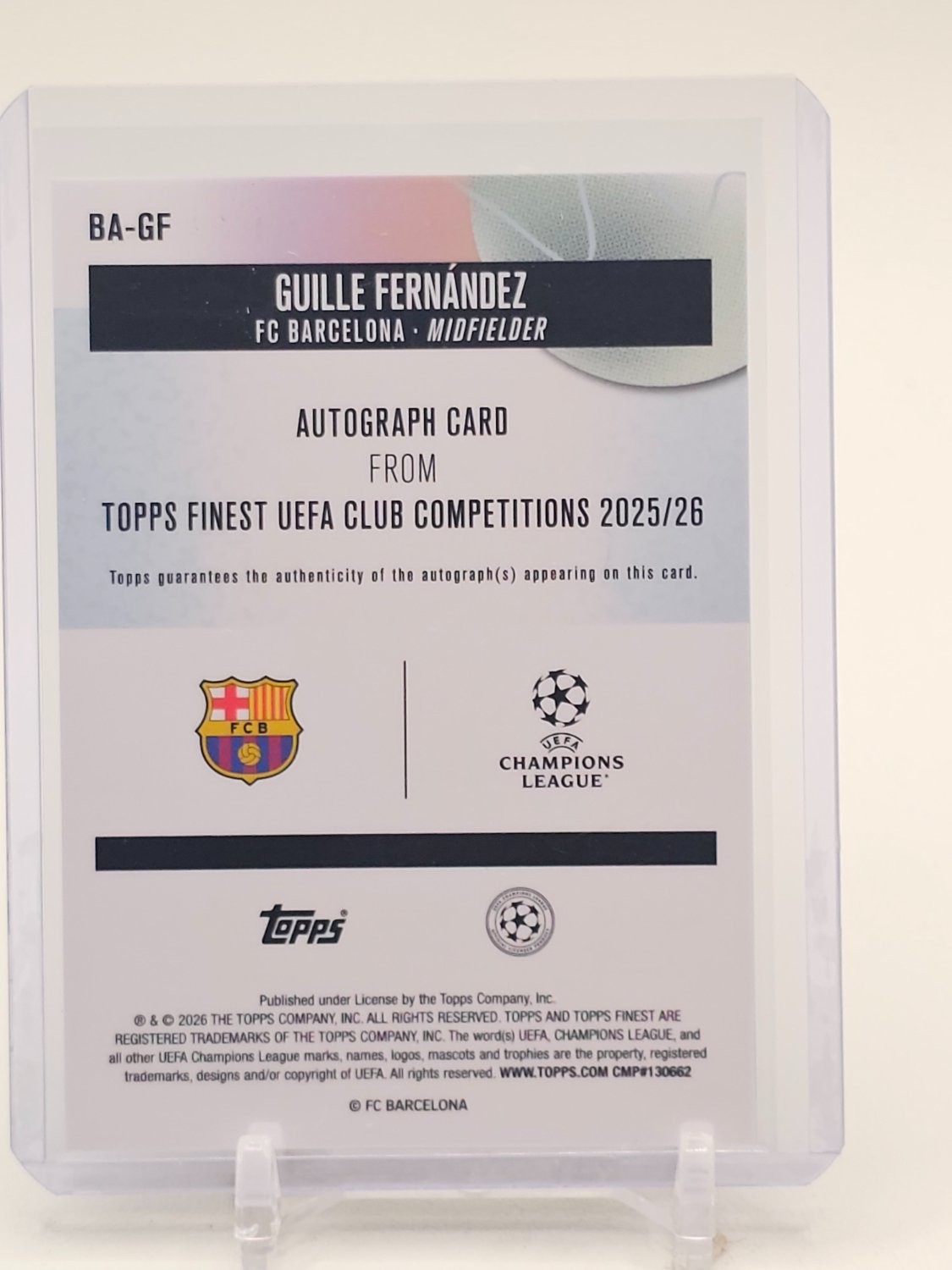 GUILLE FERNÁNDEZ 2024-25 TOPPS FINEST UEFA CLUB AUTO AQUA /199 Q7533 view 2