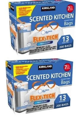 2 x Kirkland Signature Flex-Tech Kitchen Trash Bags 13 Gallon 200ct- Total 400ct