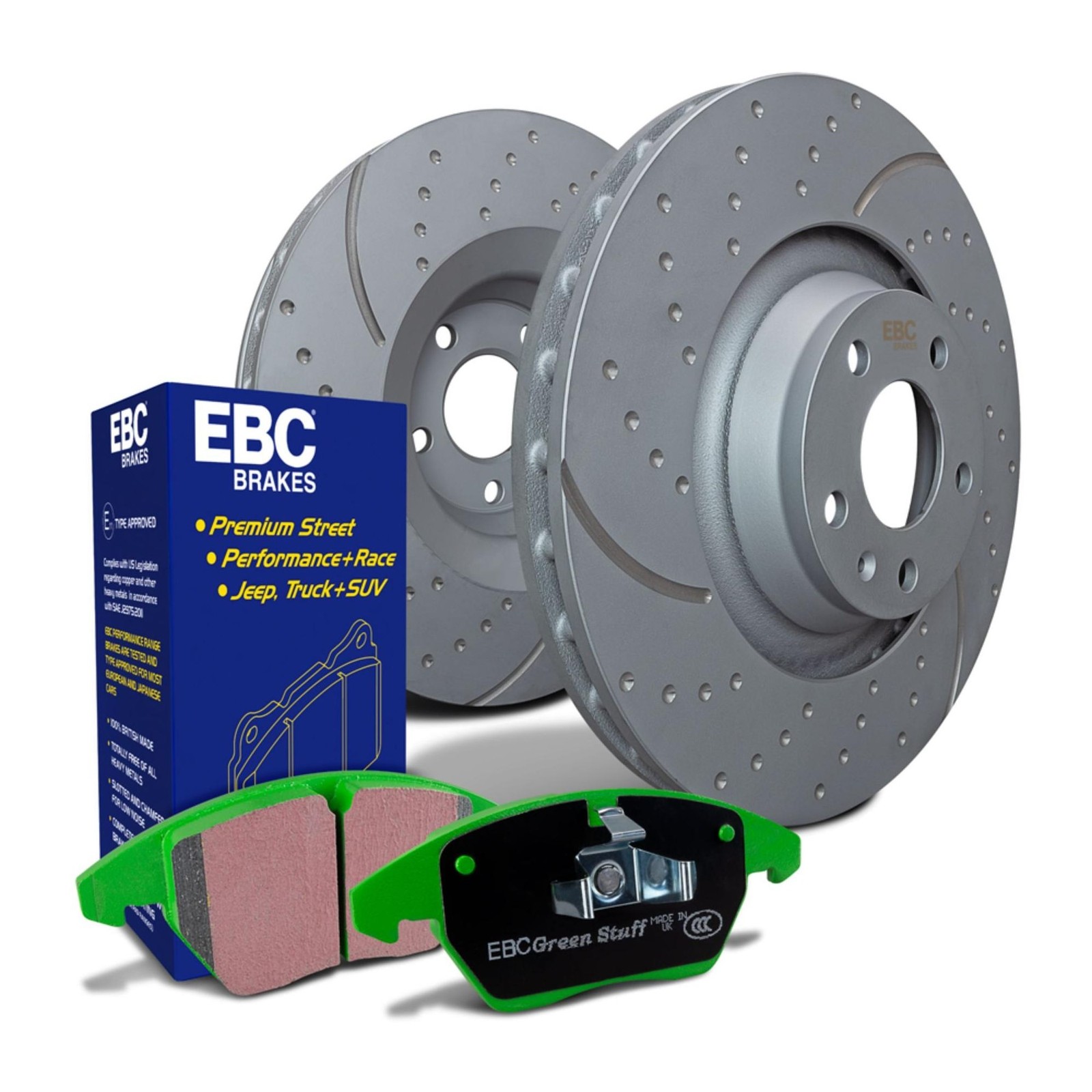 EBC Turbo Groove Discs & Greenstuff Pads Kit, Front For Vauxhall - (PD11KF507)