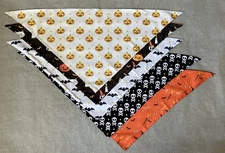 Lot Of 5 Dog Tie On Reversible Bandanas in Halloween & Spooky Patterns