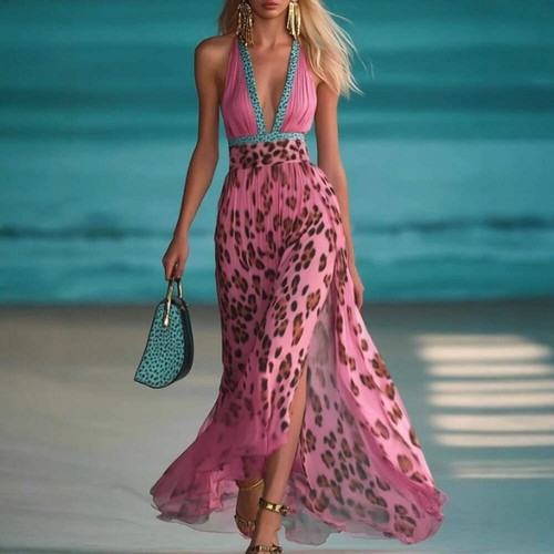 Print V Neck & Waist Boxer Padded Beachwear