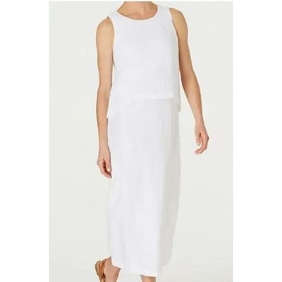 Pure Jill Linen Maxi Dress White Cotton Gauze Layered Shift L Lagenlook