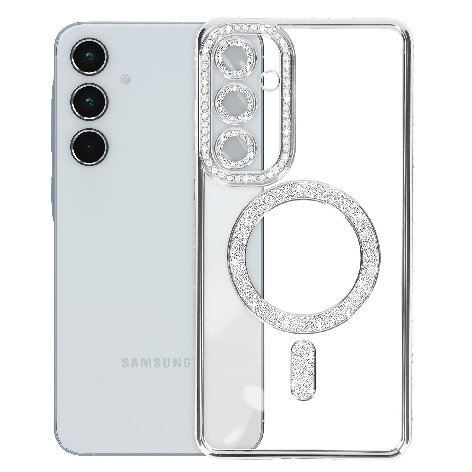 Coque Galaxy A35 argent strass idéale pour sublimer vos soirées chic