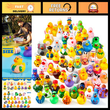 120 Pcs Assorted Rubber Ducks Bulk Set with Mesh Bag - Mini Bath Pool Toys, Pa