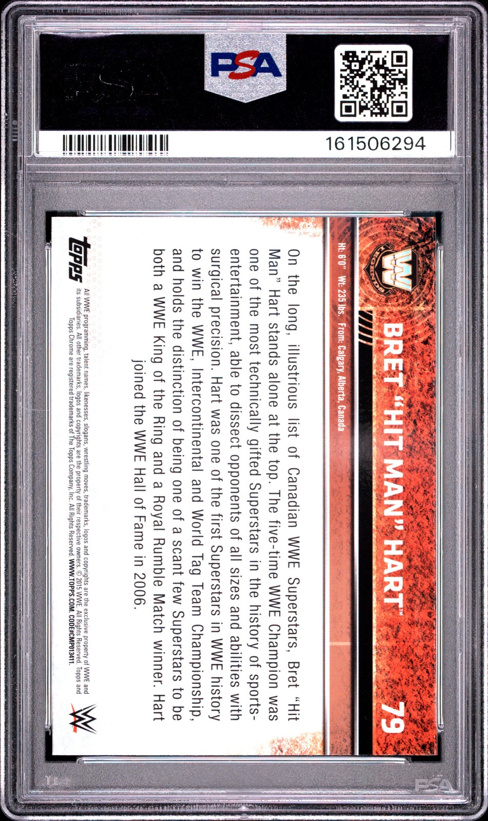 Bret "Hit Man" Hart 2015 Topps Chrome Wwe Atomic Refractor PSA 10 view 2