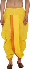 Men Dhoti,Orange Border, Pure Soft Silk Border, Cotton, Readymade, Indian Ethnic