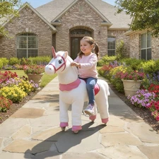 Qaba Ride on Unicorn Toy, Plush Baby Rocking Horse for Kids 4-7 Years White