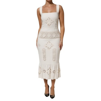 dolce white lace dress Dolce broderie anglaise crochet embroidered cotton midi dress
