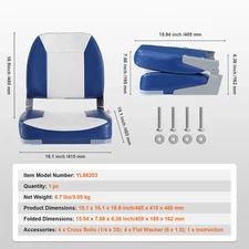 Boat Seat 18.9" Low Back Boat Seat Folding Boat Chair with Thickened Sponge Pad 