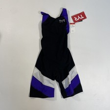 TYR CARBON Women's S Black White Purple Aeroback Short John Swim Suit USA New