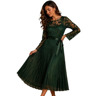lace panel dresses Chiara White Lace Panel Pleated Midi Dress