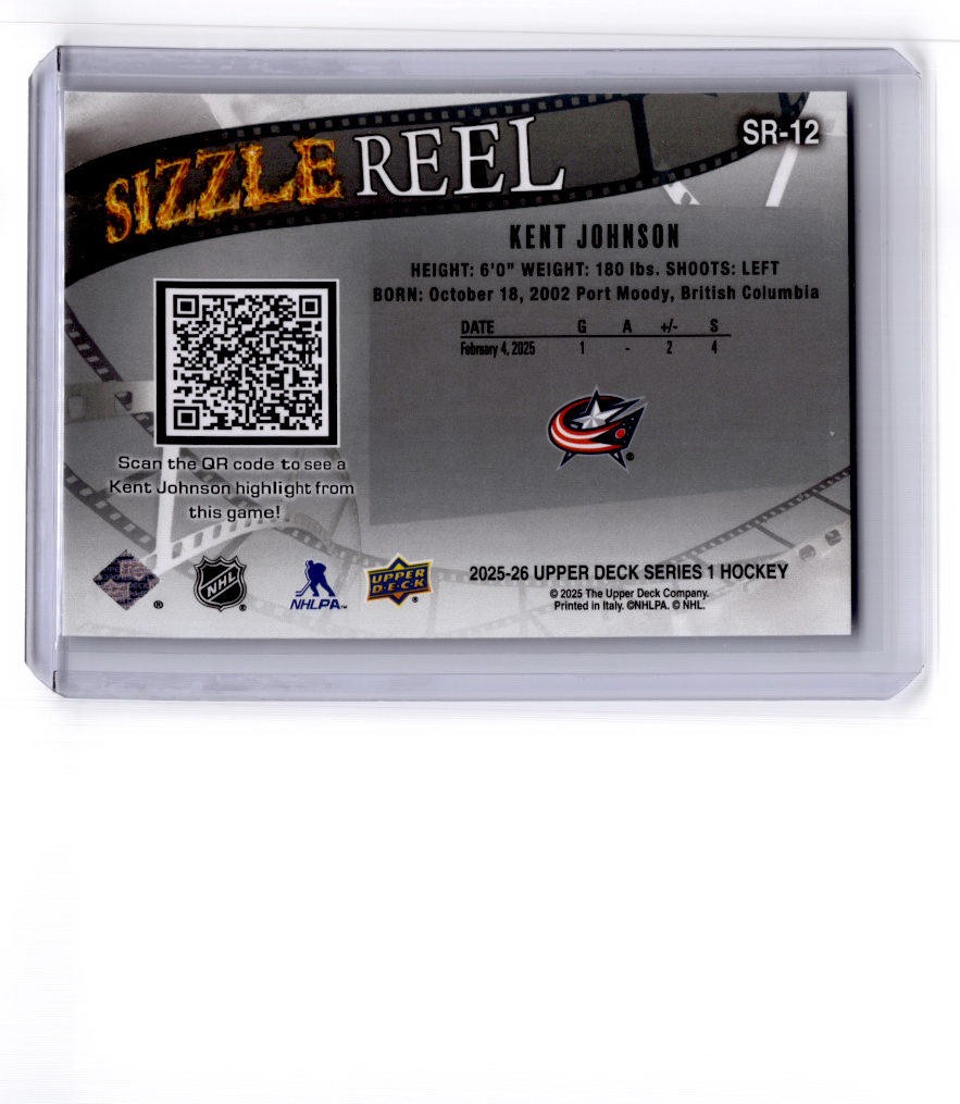 Kent Johnson 2025-26 Upper Deck Sizzle Reel #SR-12 Columbus Blue