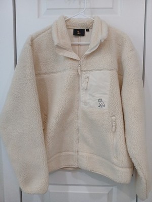 OVO Octobers Very Own Drake Zip Up Fleece Jacket Size Large Cream Owl Logo