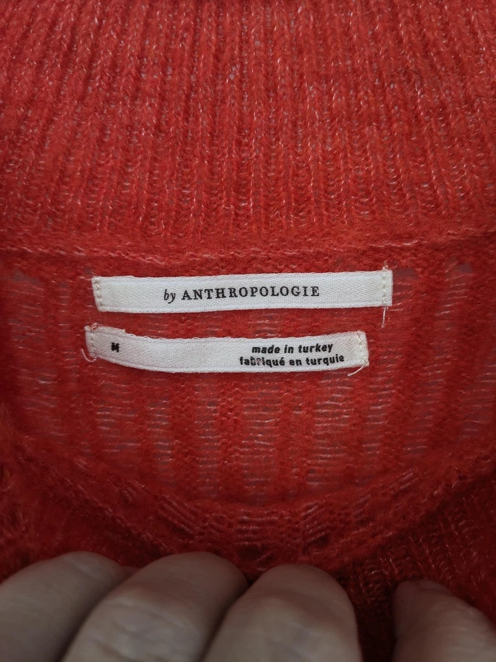Anthropologie Sweater Womens Medium Red Wool Blend Striped Cropped Mock Neck - Image 4 of 4