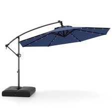 10 FT Solar Offset Hanging Umbrella Patio Cantilever Umbrella w/ 32 LED Lights