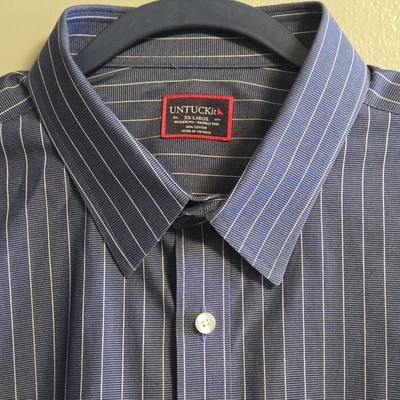 UnTuckit Button Up Shirt Mens 2XL Blue Stripes Relaxed Long Sleeve