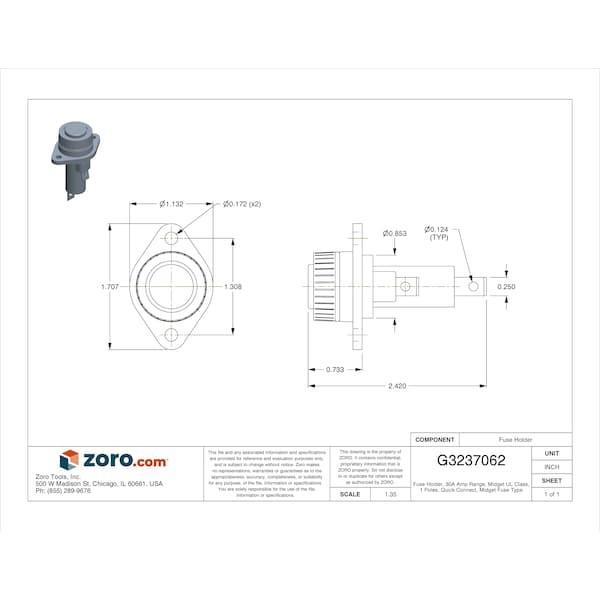 Mersen Gpm-S Fuse Holder, 0 To 30A Amp Range, 600V Ac/Dc Volt Rating, 1 Poles,
