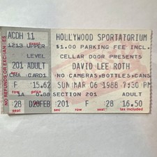 David Lee Roth Concert Ticket Hollywood Sportatorium March 6 1988