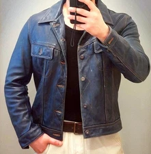 Mens Distressed Stonewashed Leather Jacket Retro Rider Style Teacore Cowhide