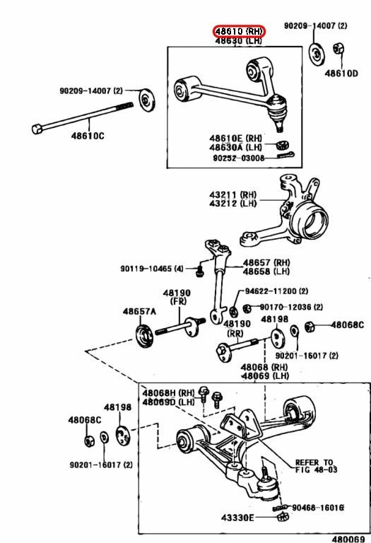 Brazo de control superior A del pasajero delantero Toyota 48610-29046 OEM para Lexus Foto 3 de 4