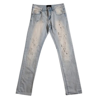 Heros Heroine Jeans Mens 30x30 Slim Blue Denim Paint Splat Stretch Light Tapered