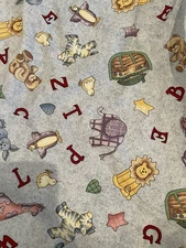 VTG 3 Piece Noahs Ark ABC Baby Bassinet Bedding Set Nursery Sheet Pillow Skirt