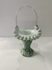 Fenton 1965c Aventurine Murrhina Blue Green Art Glass Basket Vase