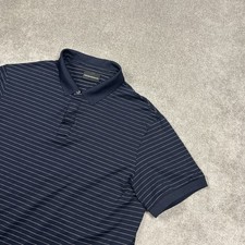Emporio Armani Mens Polo Shirt Large Navy Short Sleeve Cotton Vertical Pinstripe