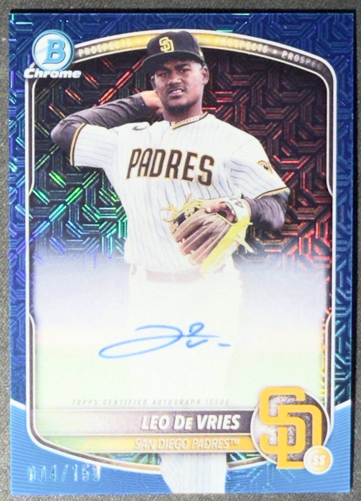 2025 Bowman Chrome Blue Mojo Refractor Auto /150 Leo De Vries #BMA-LD Padres