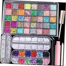 Face Glitter Rhinestones Kit, 40 Colors Gel Palette, 2 Boxes Rhinestones for