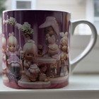 Precious Moments 1995 Ceramic Coffee Mug Purple/White/Pink Painted Handle — photo 1