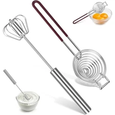 Semi-Auto Hand Push Egg Beater Whisk Set with Yolk Separator Stainless Steel