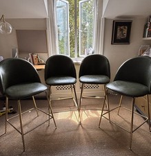 Set of 4 Olive Green Bar Stools with Brass Effect Legs