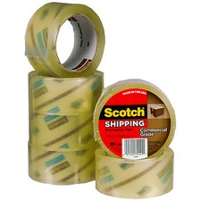 Scotch 3750 Shipping Tape, Clear, 3.1 mil, 1.88" x 54.6 Yd., Pack of 6 Rolls